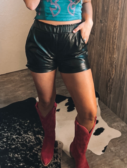 The Black Leather Shorts