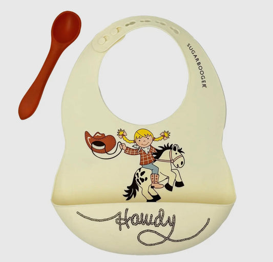 Howdy Cowgirl Bib & Spoon Set