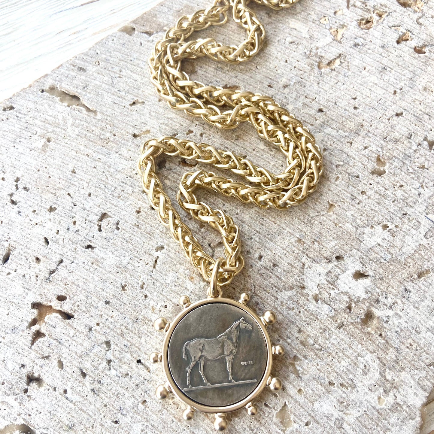 Gold Horse French Bee Coin Necklace